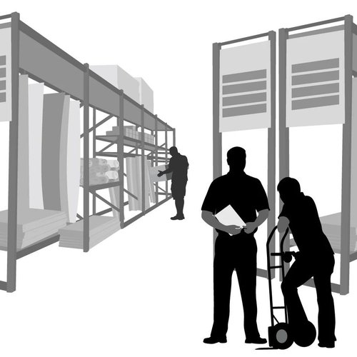 Grey-scale image staff in warehouse